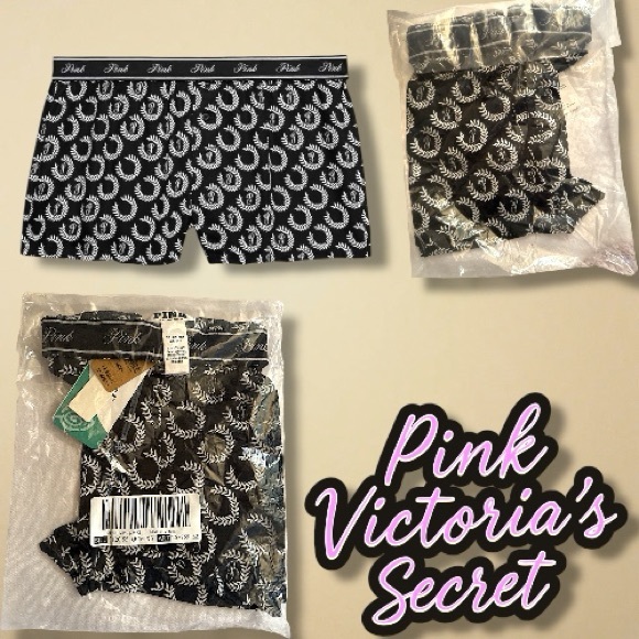 PINK Victoria's Secret Black and White Signature Logo Boxer Athletic Shorts NWT - Picture 2 of 4